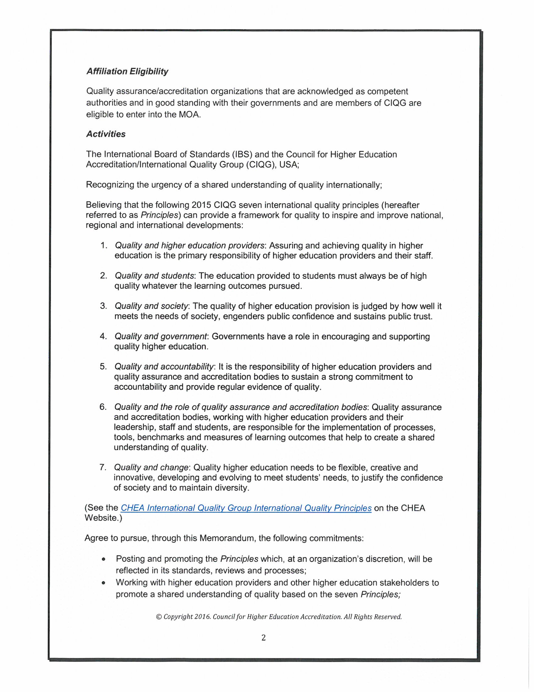 Memorandum of Affiliation — International Board of Standards & CHEA / CIQG - Halaman 2