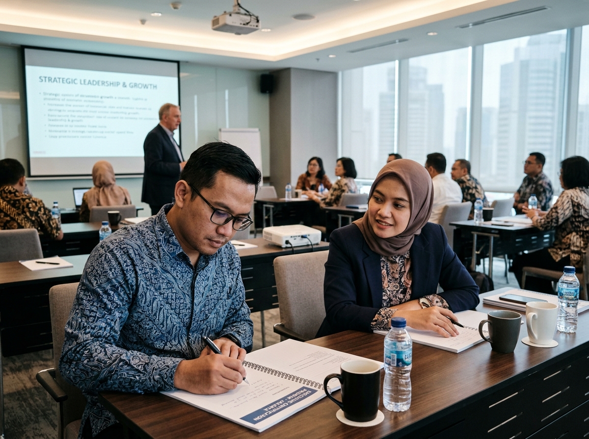 Peserta profesional mengikuti sesi pelatihan sertifikasi dalam ruangan seminar